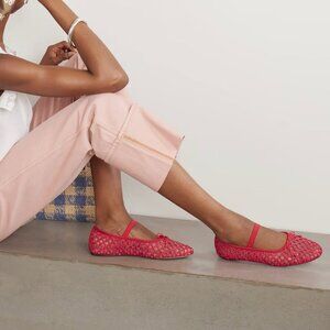 Loeffler Randall  Leonie grosgrain-trimmed raffia Mary Jane ballet flats Sz 7